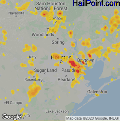 Hail Map for Houston, TX Region on June 15, 2021 