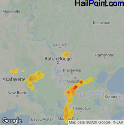 Hail Map for Baton Rouge, LA Region on June 15, 2021