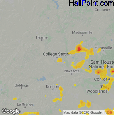 Hail Map for College Station, TX Region on June 15, 2021