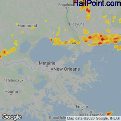 Hail Map for New Orleans, LA Region on June 15, 2021