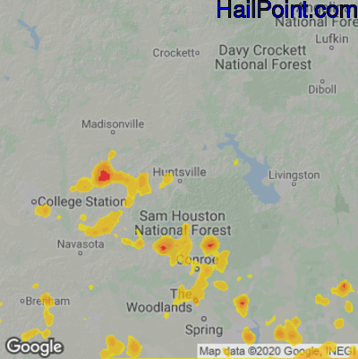 Hail Map for Huntsville, TX Region on June 15, 2021