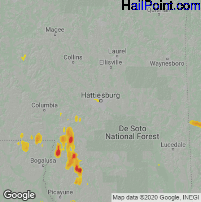 Hail Map for Hattiesburg, MS Region on June 16, 2021 