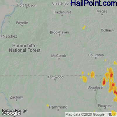 Hail Map for McComb, MS Region on June 16, 2021 