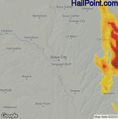 Hail Map for Sioux City, IA Region on June 16, 2021