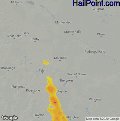 Hail Map for Marshall, MN Region on June 16, 2021