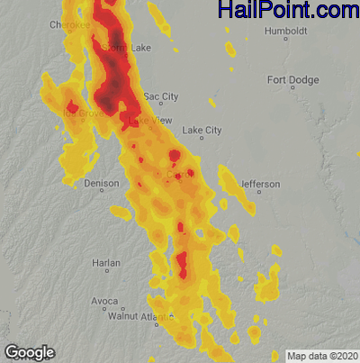 Hail Map for Carroll, IA Region on June 17, 2021