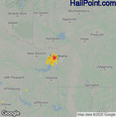 Hail Map for Texarkana, AR Region on June 17, 2021