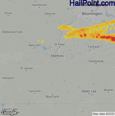 Hail Map for Mankato, MN Region on June 17, 2021 