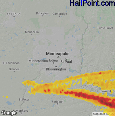 Hail Map for Minneapolis, MN Region on June 17, 2021