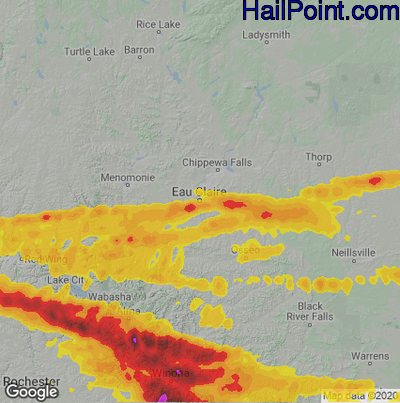 Hail Map for Eau Claire, WI Region on June 17, 2021 