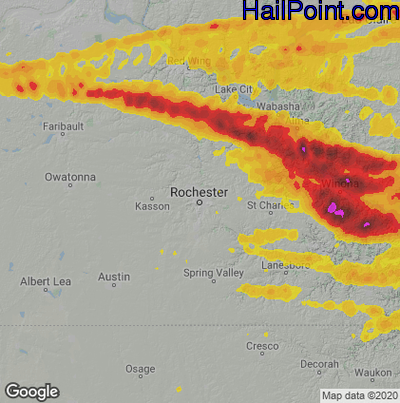 Hail Map for Rochester, MN Region on June 17, 2021 