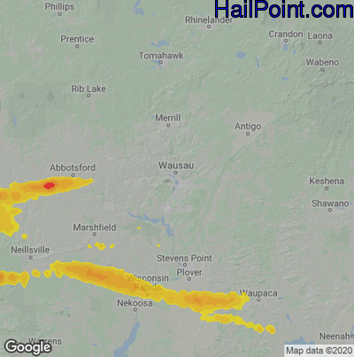 Hail Map for Wausau, WI Region on June 18, 2021 