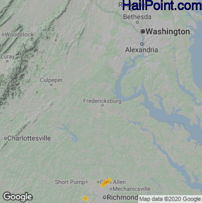 Hail Map for Fredericksburg, VA Region on June 18, 2021