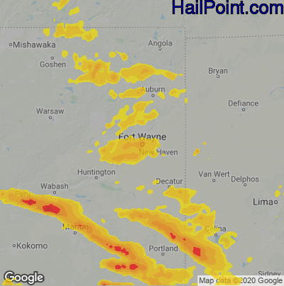 Hail Map for Fort Wayne, IN Region on June 18, 2021