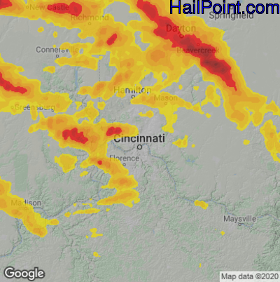 Hail Map for Cincinnati, OH Region on June 18, 2021