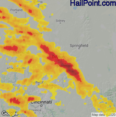 Hail Map for Dayton, OH Region on June 18, 2021 