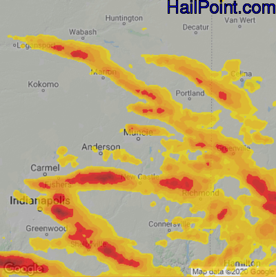Hail Map for Muncie, IN Region on June 18, 2021 