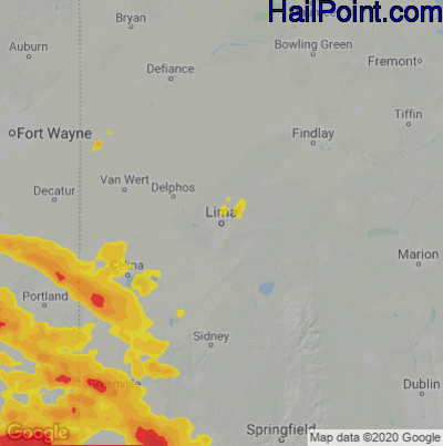 Hail Map for Lima, OH Region on June 18, 2021