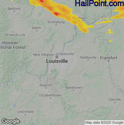 Hail Map for Louisville, KY Region on June 18, 2021