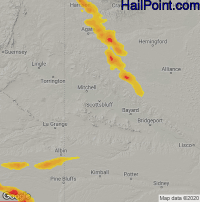 Hail Map for Scottsbluff, NE Region on June 18, 2021