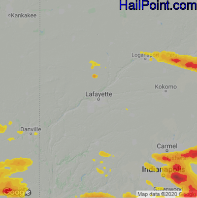 Hail Map for Layfette, IN Region on June 18, 2021 
