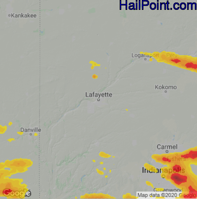Hail Map for Layfette, IN Region on June 18, 2021