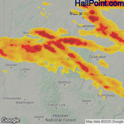 Hail Map for Bloomington, IN Region on June 18, 2021