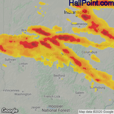 Hail Map for Bloomington, IN Region on June 18, 2021 