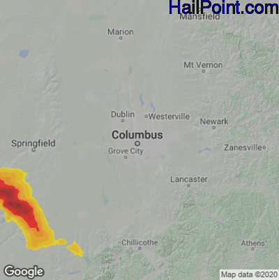 Hail Map for Columbus, OH Region on June 18, 2021