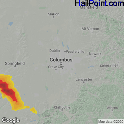 Hail Map for Columbus, OH Region on June 18, 2021 