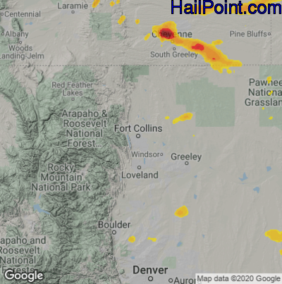 Hail Map for Fort Collins, CO Region on June 19, 2021