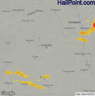 Hail Map for Lincoln, NE Region on June 19, 2021