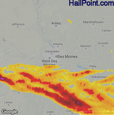 Hail Map for Des Moines, IA Region on June 19, 2021 