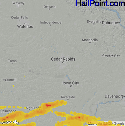 Hail Map for Cedar Rapids, IA Region on June 19, 2021 