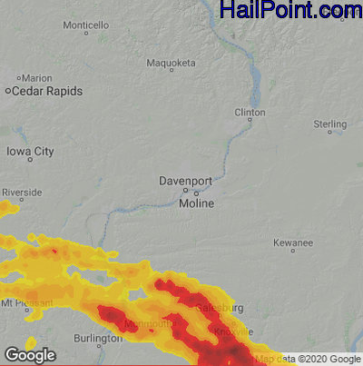 Hail Map for Davenport, IA Region on June 19, 2021