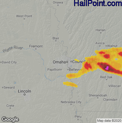 Hail Map for Omaha, NE Region on June 19, 2021