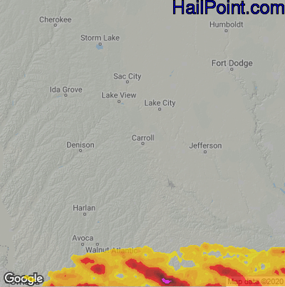 Hail Map for Carroll, IA Region on June 19, 2021 
