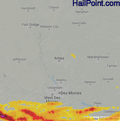 Hail Map for Ames, IA Region on June 19, 2021