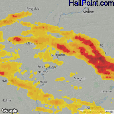 Hail Map for Burlington, IA Region on June 19, 2021