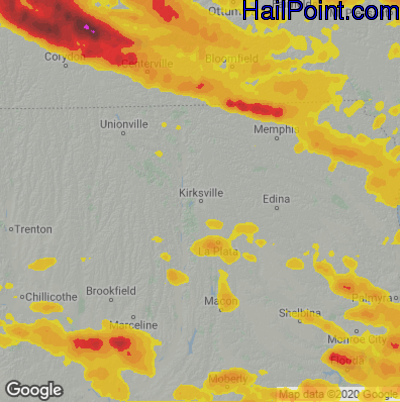 Hail Map for Kirskville, MO Region on June 19, 2021