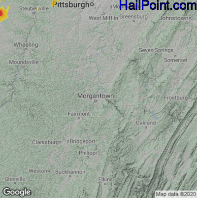 Hail Map for Morgantown, WV Region on June 19, 2021