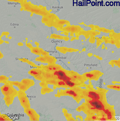 Hail Map for Hannibal, MO Region on June 19, 2021