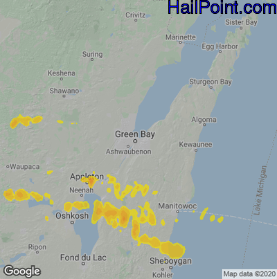 Hail Map for Green Bay, WI Region on June 19, 2021