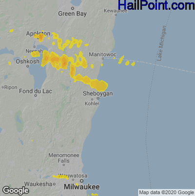Hail Map for Sheboygan, WI Region on June 19, 2021