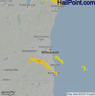 Hail Map for Milwaukee, WI Region on June 19, 2021 