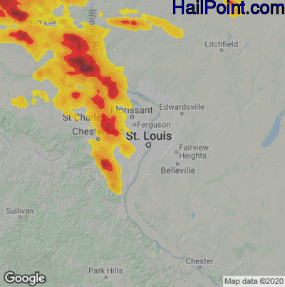 Hail Map for St. Louis, MO Region on June 19, 2021