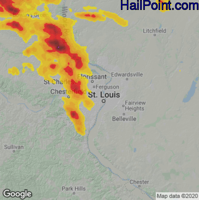 Hail Map for St. Louis, MO Region on June 19, 2021 