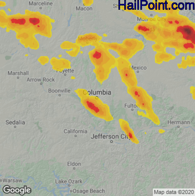 Hail Map for Columbia, MO Region on June 19, 2021