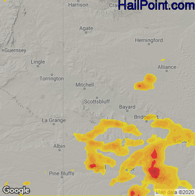 Hail Map for Scottsbluff, NE Region on June 19, 2021