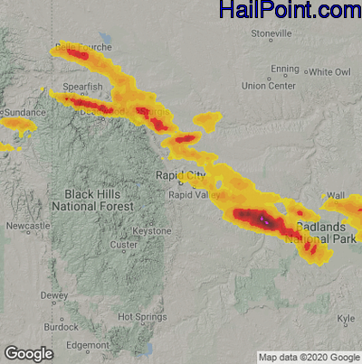 Hail Map for Rapid City, SD Region on June 19, 2021